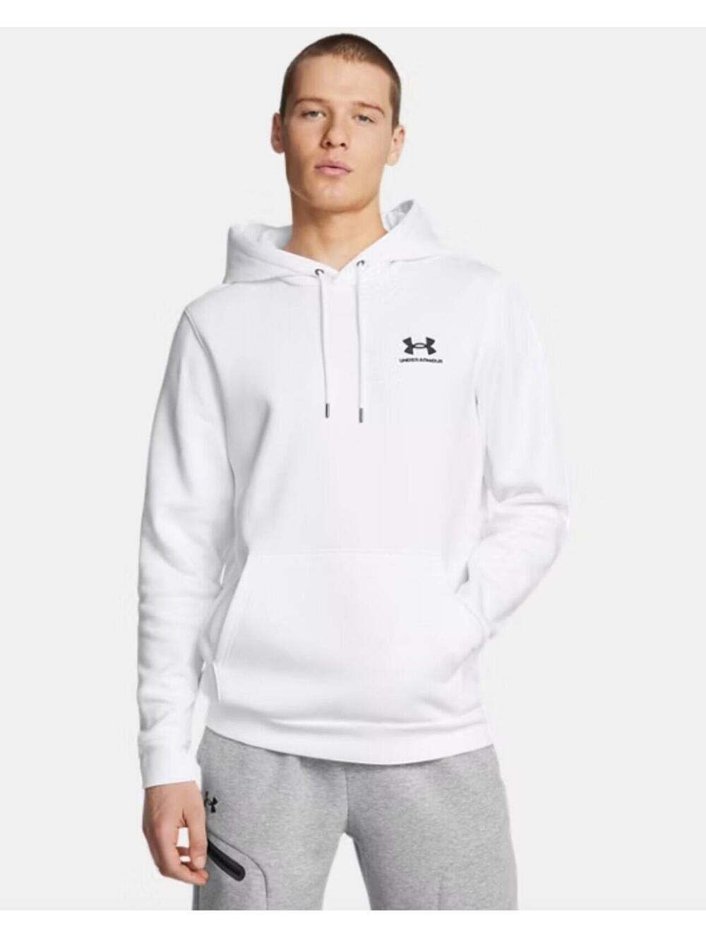 (C241) Under Armour Icon Fleece Men's Pullover Hoodie White Black Logo Large